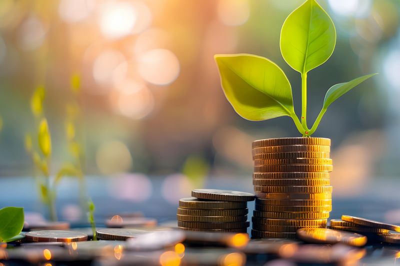 Foto: Pflanze wächst aus Münzstapel