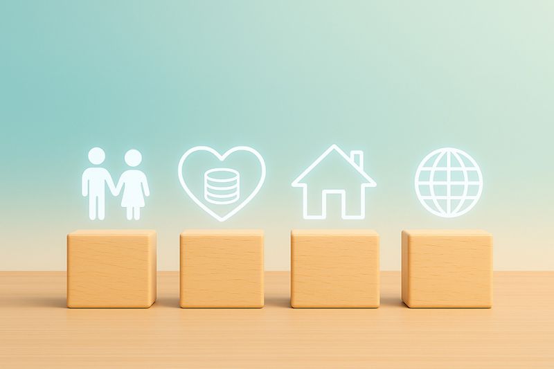 Foto: Icons zu Personen, Herz, Haus und Globus